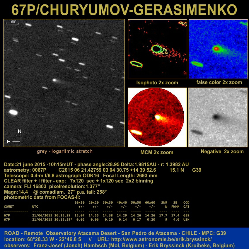 image comet 67P by Erik Bryssinck & Franz-Josef Hambsch from ROAD Observatory, Chile (G39 observatory)