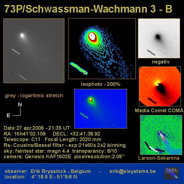 Image comet 73P - fragment B by Erik Bryssinck from BRIXIIS Observatory on 27 apr.2006