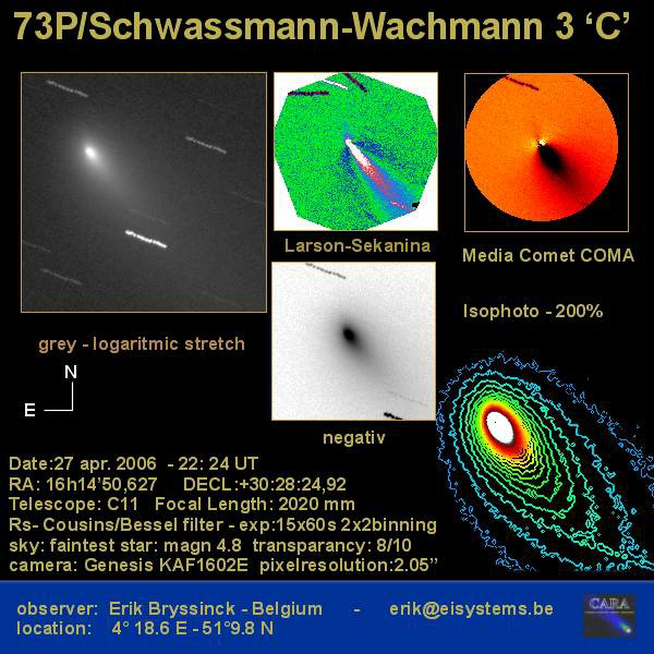 Image comet 73P - fragment C by Erik Bryssinck from BRIXIIS Observatory on 27 apr.2006