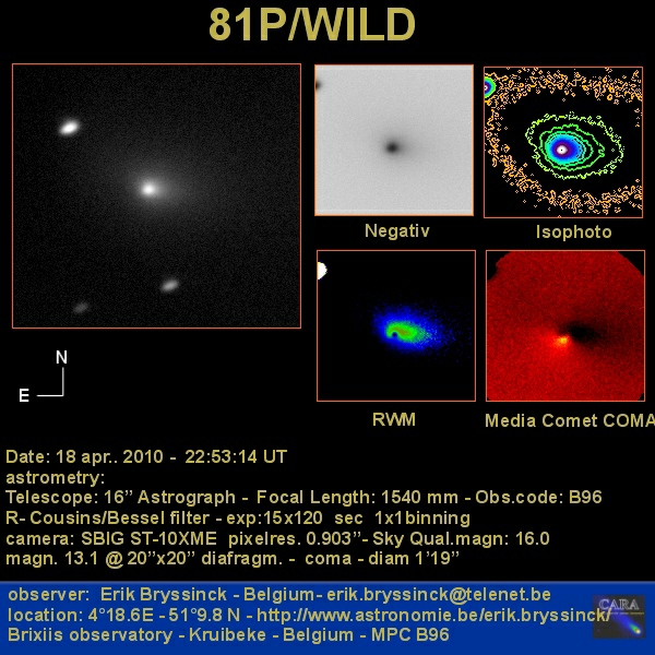image comet 81P/WILD taken by Erik Bryssinck on 18 apr.2010