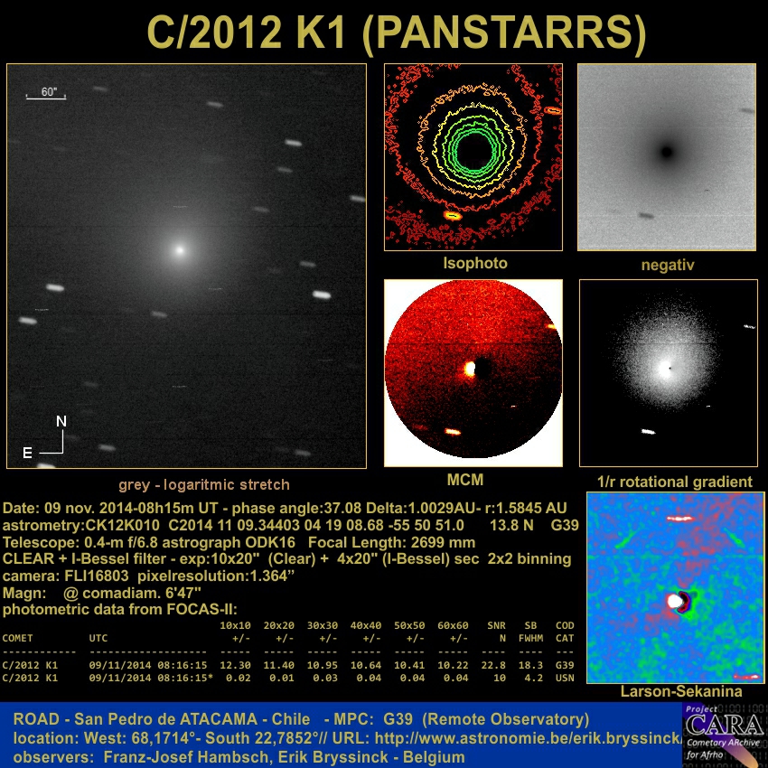 image comet C/2012 K1 (PANSTARRS) - 9 nov. copyright: Erik Bryssinck - Franz-Josef Hambsch, Belgium