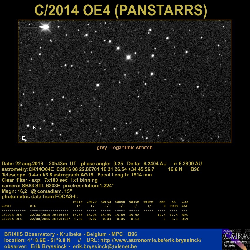 image comet C/2014 OE4 (PANSTARRS) by Erik Bryssinck from BRIXIIS Observatory