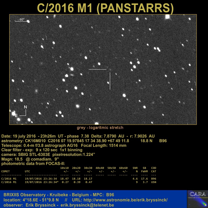 image comet C/2016 M1 (PANSTARRS) by Erik Bryssinck on 19 july 2016