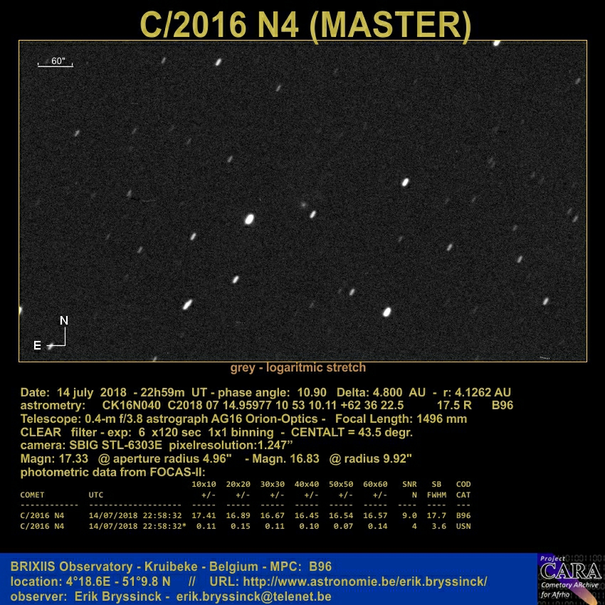 comet C/2016 N4 (MASTER), 14 july 2018, Erik Bryssinck