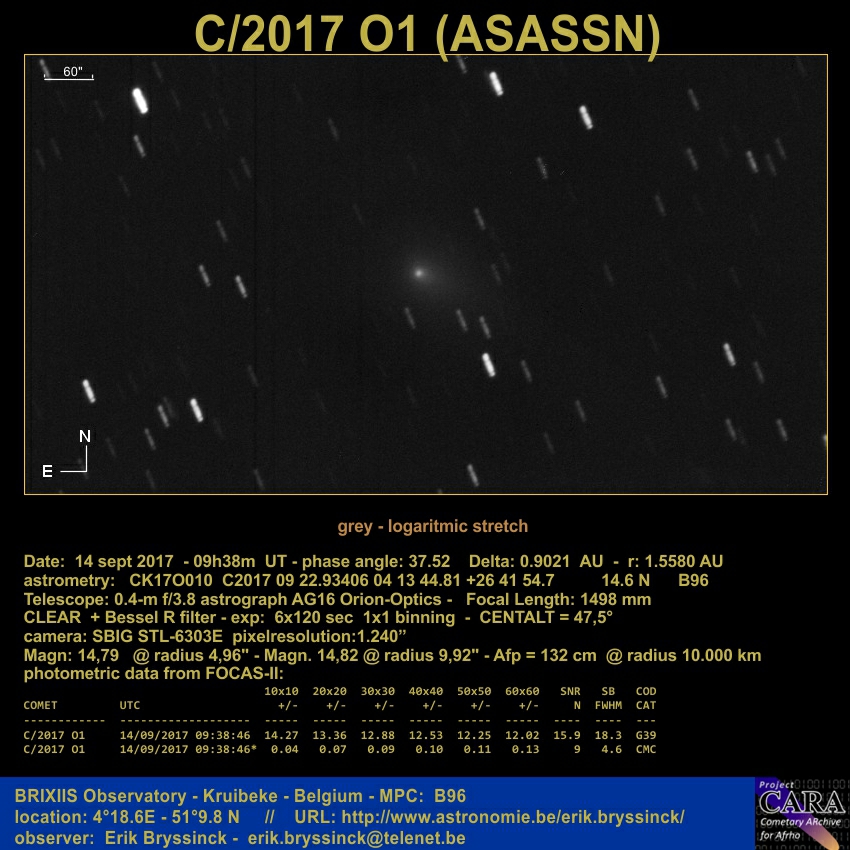 image comet C/2017 O1 (ASASSN) by Erik Bryssinck & F.-J. Hambsch on 14 sept.2017 from ROAD observatory