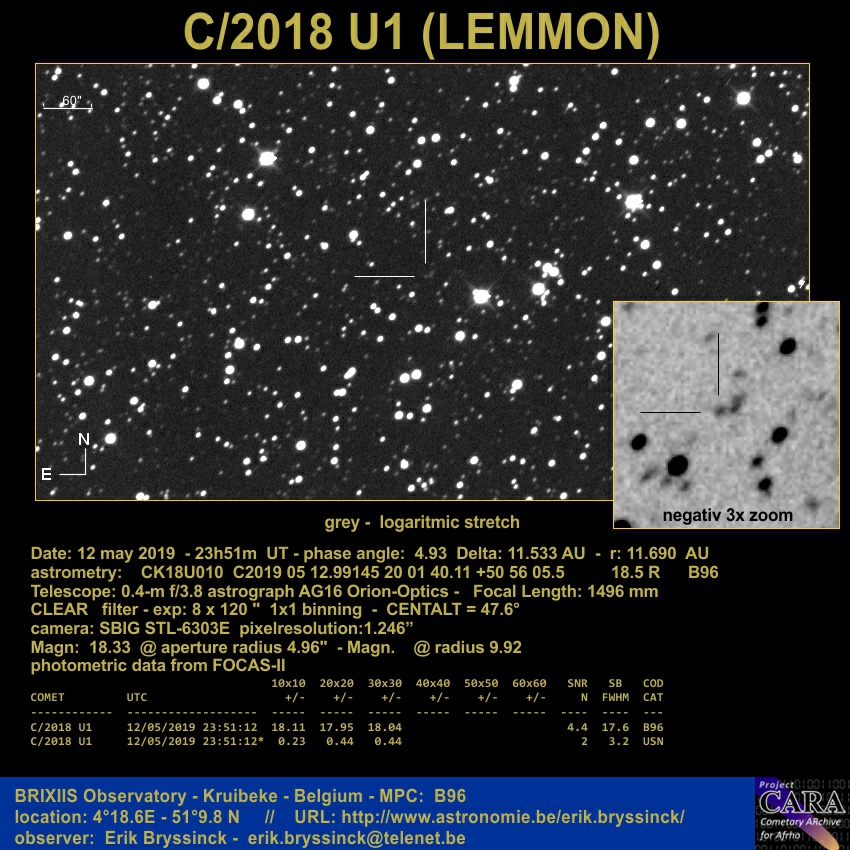 comet C/2018 U1 (LEMMON) 12 may 2019, Erik Bryssinck