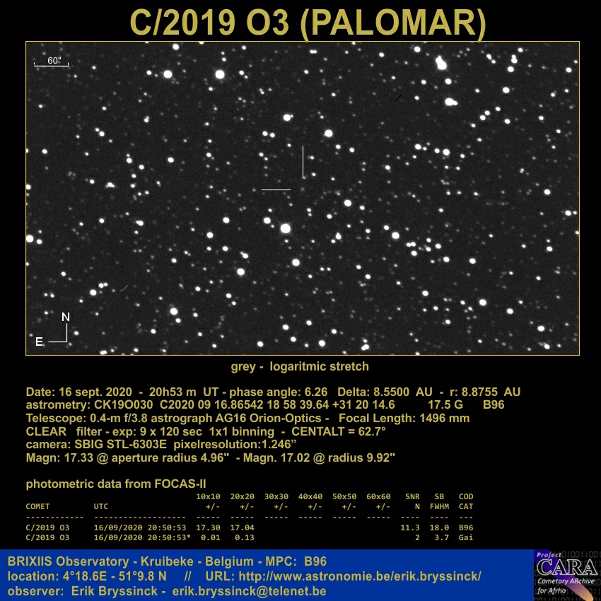 comet C/2019 L3 (PALOMAR) on 16 sept., Erik Bryssinck