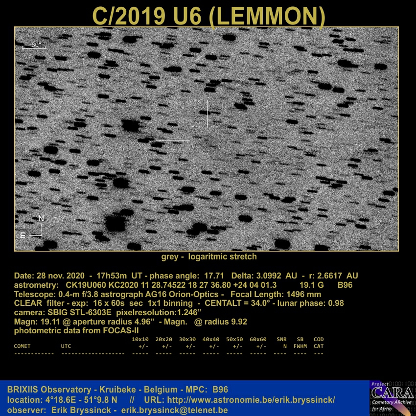 comet C/2019 U6 (LEMMON), 28 nov. 2020, Erik Bryssinck