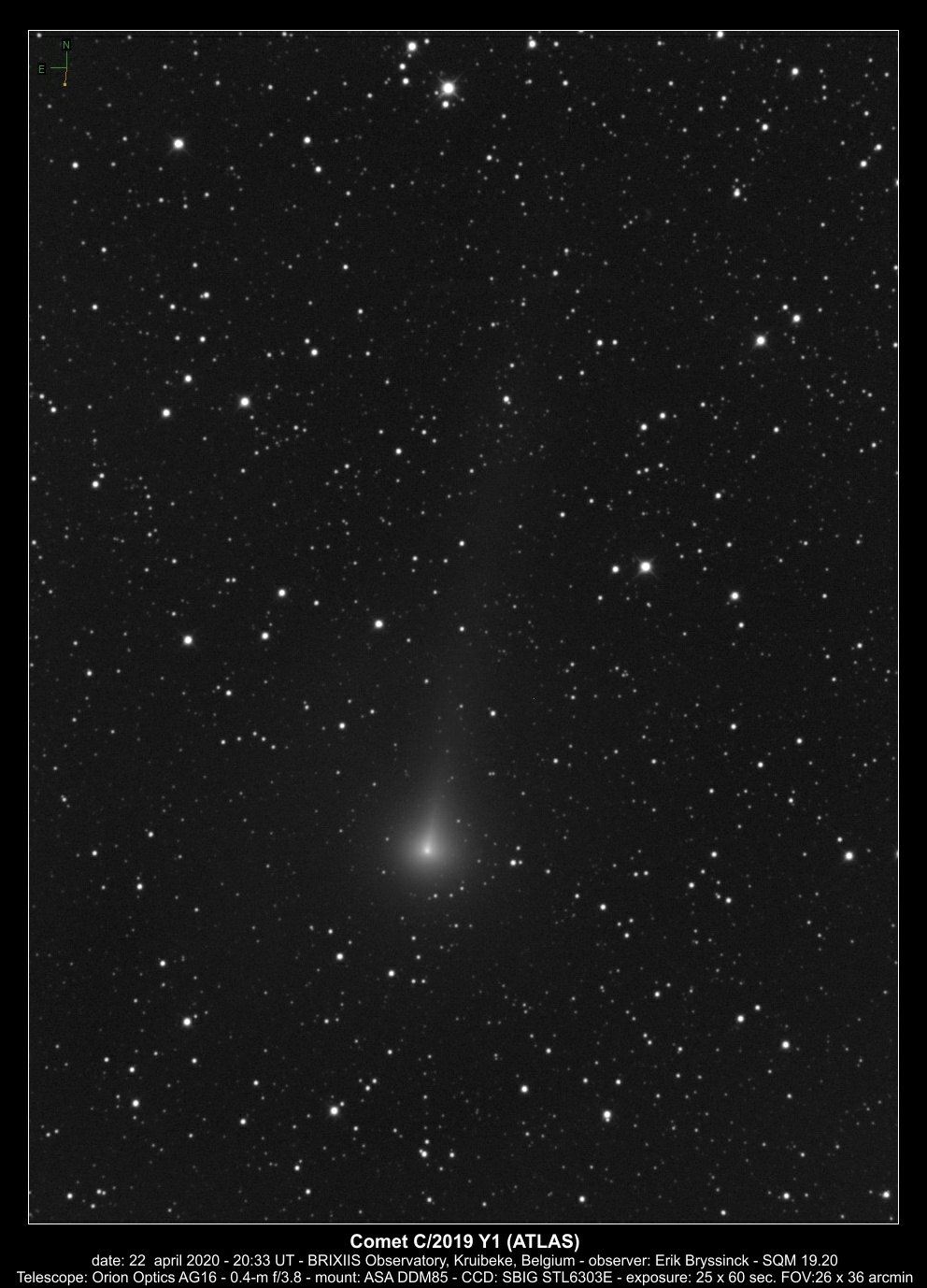 comet C/2019 Y1 (ATLAS) on 22 april, Erik Bryssinck, BRIXIIS Observatory
