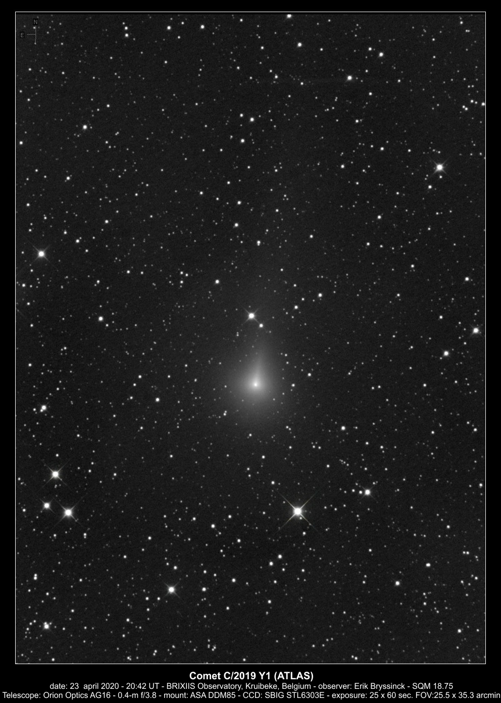 comet C/2019 Y1 (ATLAS) on 23 april, Erik Bryssinck, BRIXIIS Observatory