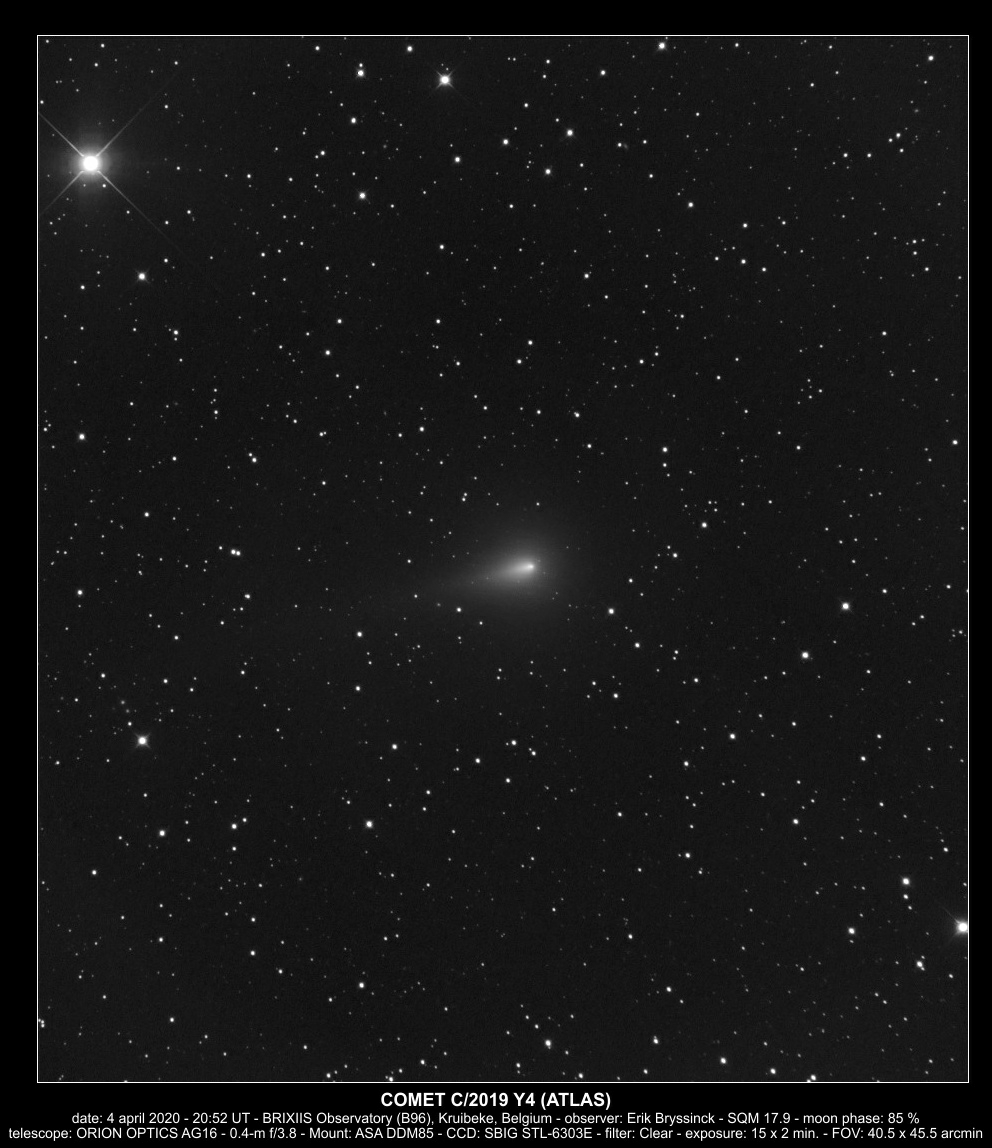 komeet C/2019 Y4 (ATLAS) on 4 april 2020, Erik Bryssinck, BRIXIIS Observatory, B96 observatory