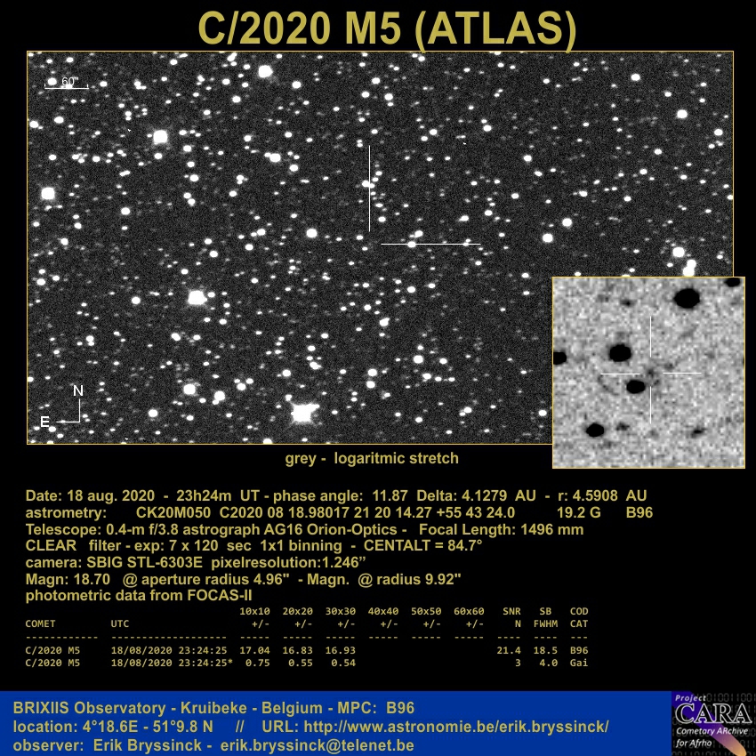 comet C/2020 M5 (ATLAS) on 18 aug. 2020, Erik Bryssinck