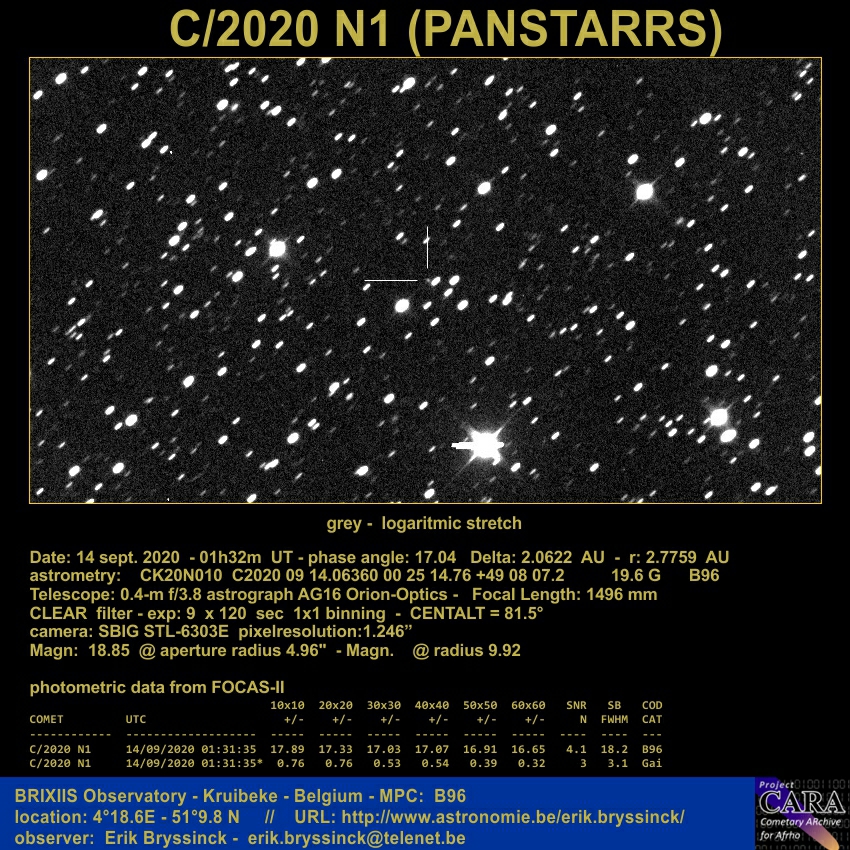 comet C/2020 N1 (PANSTARRS) on 14 sept. 2020, Erik Bryssinck
