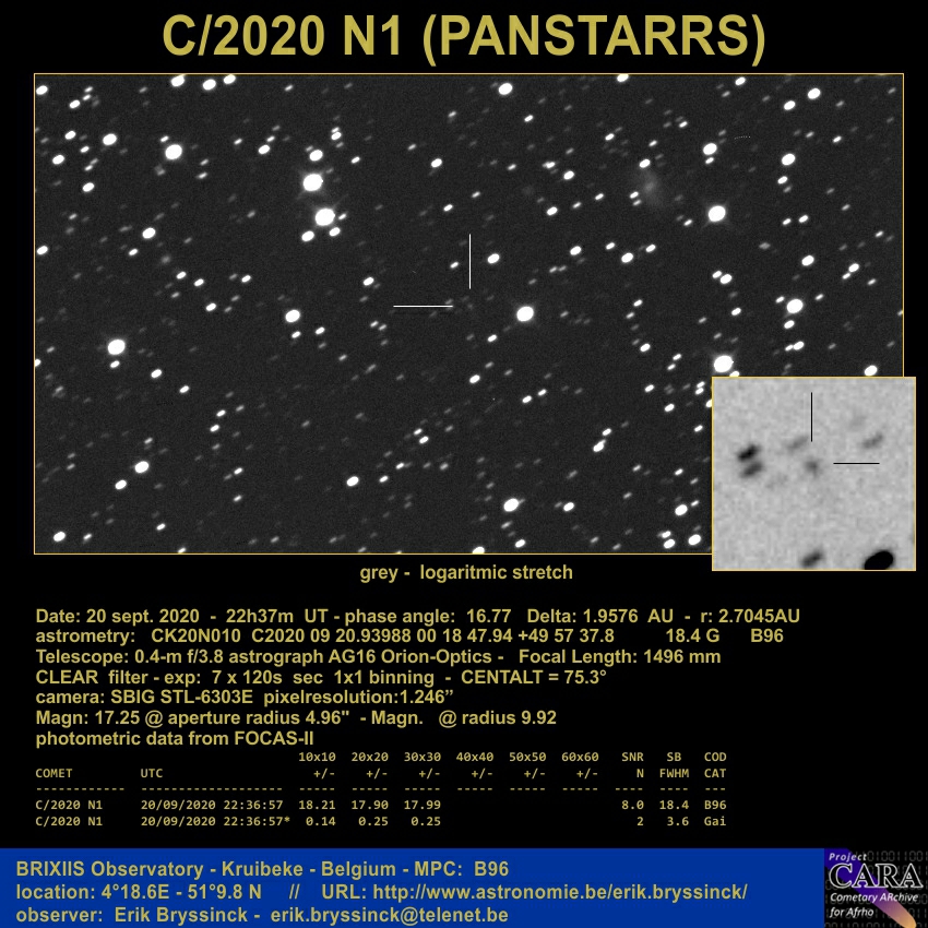 comet C/2020 N1 (PANSTARRS) on 20 sept. 2020, Erik Bryssinck