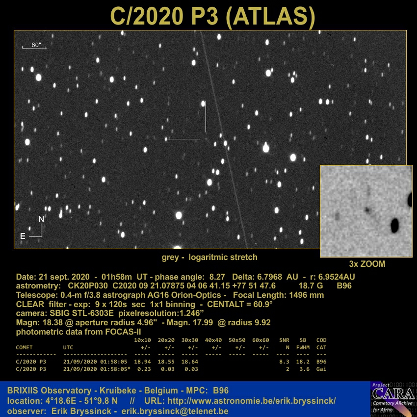 comet C/2020 P3 (ATLAS) on 21 sept. 2020, Erik Bryssinck