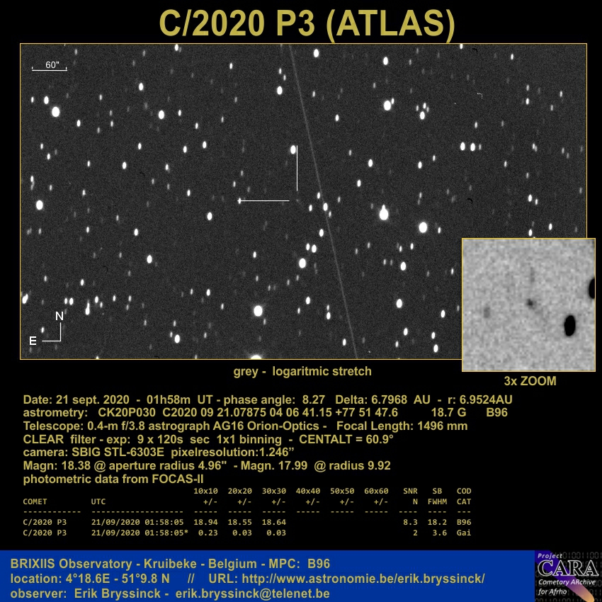 comet C/2020 P3 (ATLAS) on 21 sept. 2020, Erik Bryssinck