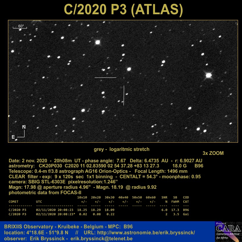 comet C/2020 P3 (ATLAS), 2 nov. 2020, Erik Bryssinck