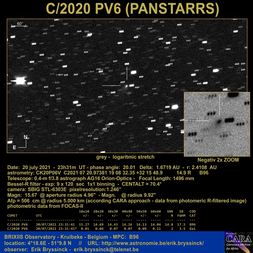 comet C/2020 PV6 (PANSTARRS), 20 july 2021, Erik Bryssinck