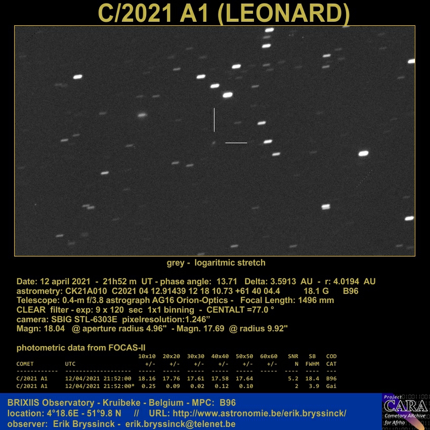 comet C/2021 A1 (LEONARD), 12 april 2021, Erik Bryssinck