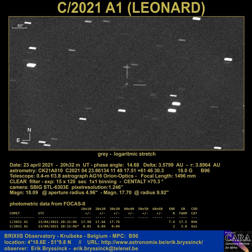 comet C/2021 A1 (LEONARD), 23 april 2021, Erik Bryssinck