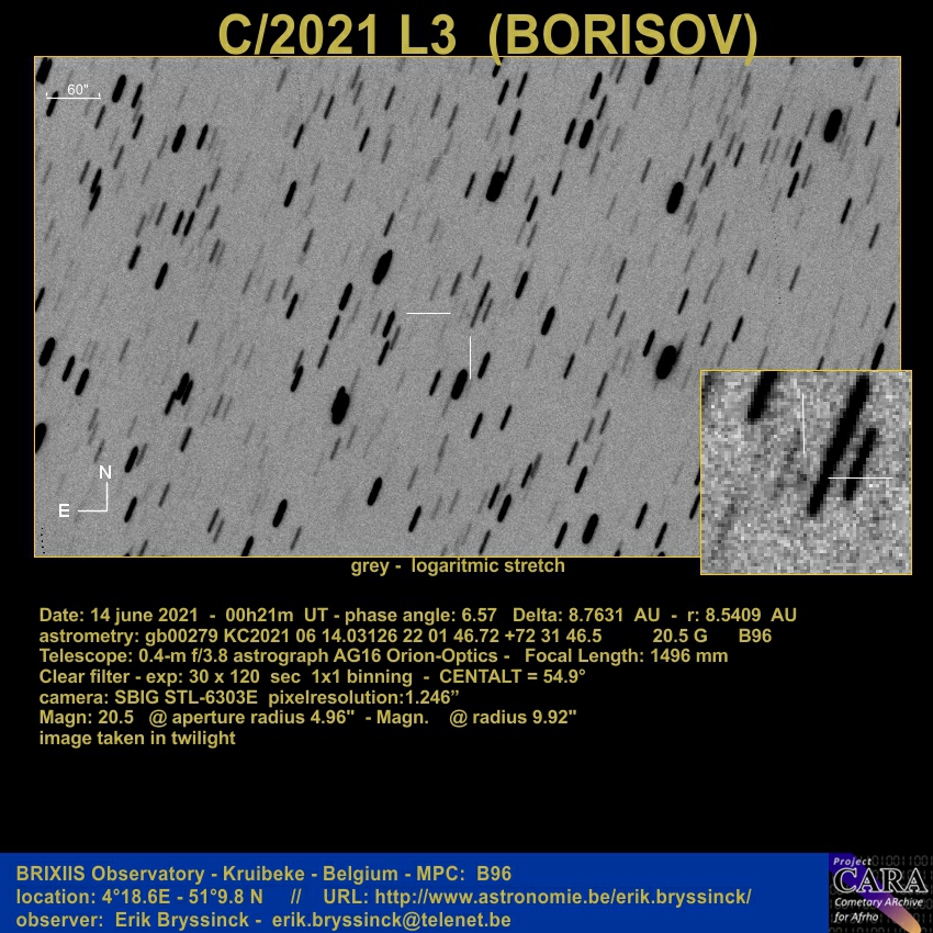 comet C/2021 L3 (BORISOV), 14 june 2021, Erik Bryssinck, B96 observatory Belgium