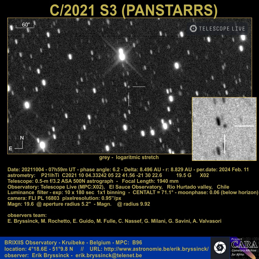 comet C/2021 S3 (PANSTARRS), Erik Bryssinck, Telescope.Live, 4 oct.2021