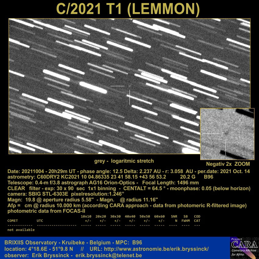 image comet C/2021 T1 (LEMMON), Erik Bryssinck, 4 oct. 2021