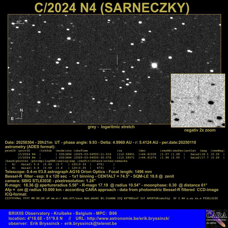 comet C/2024 N4 (SARNECZKY) by E. Bryssinck from BRIXIIS Observatory MPC:B96