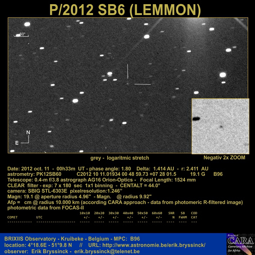 comet P/2012 SB6 (LEMMON) - 397P/LEMMON, Erik Bryssinck, 11 oct. 2012